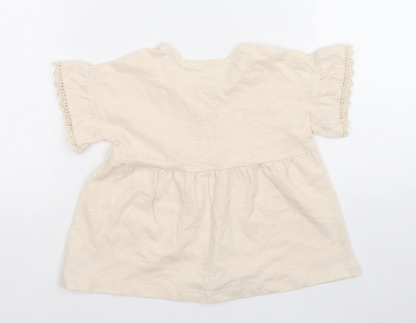 George Girls Beige  Cotton Pullover T-Shirt Size 9-12 Months Round Neck