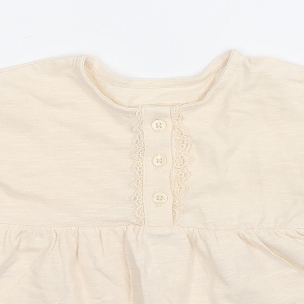 George Girls Beige  Cotton Pullover T-Shirt Size 9-12 Months Round Neck