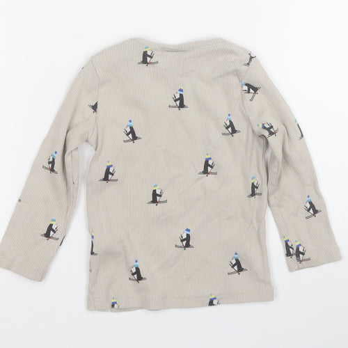 F&F Baby Beige Geometric Cotton Pullover Jumper Size 12-18 Months   - Skiing Penguin