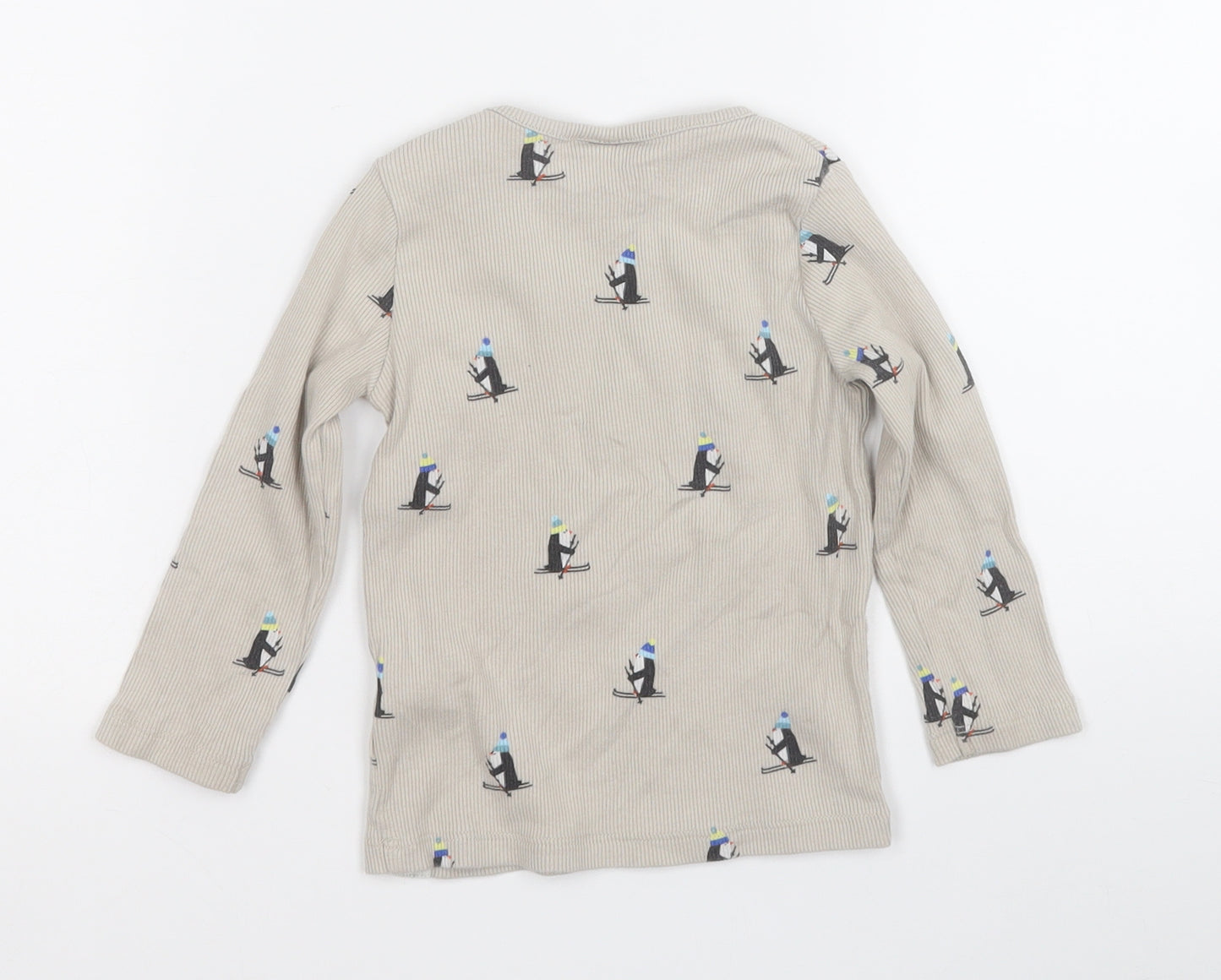 F&F Baby Beige Geometric Cotton Pullover Jumper Size 12-18 Months   - Skiing Penguin