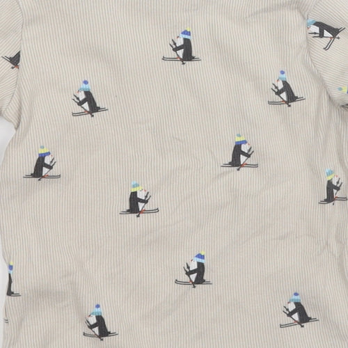 F&F Baby Beige Geometric Cotton Pullover Jumper Size 12-18 Months   - Skiing Penguin