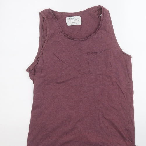 Pull&Bear Mens Purple  Cotton  T-Shirt Size M Roll Neck