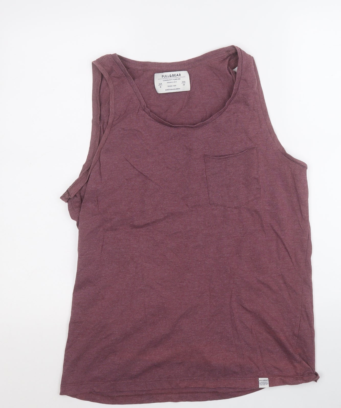 Pull&Bear Mens Purple  Cotton  T-Shirt Size M Roll Neck