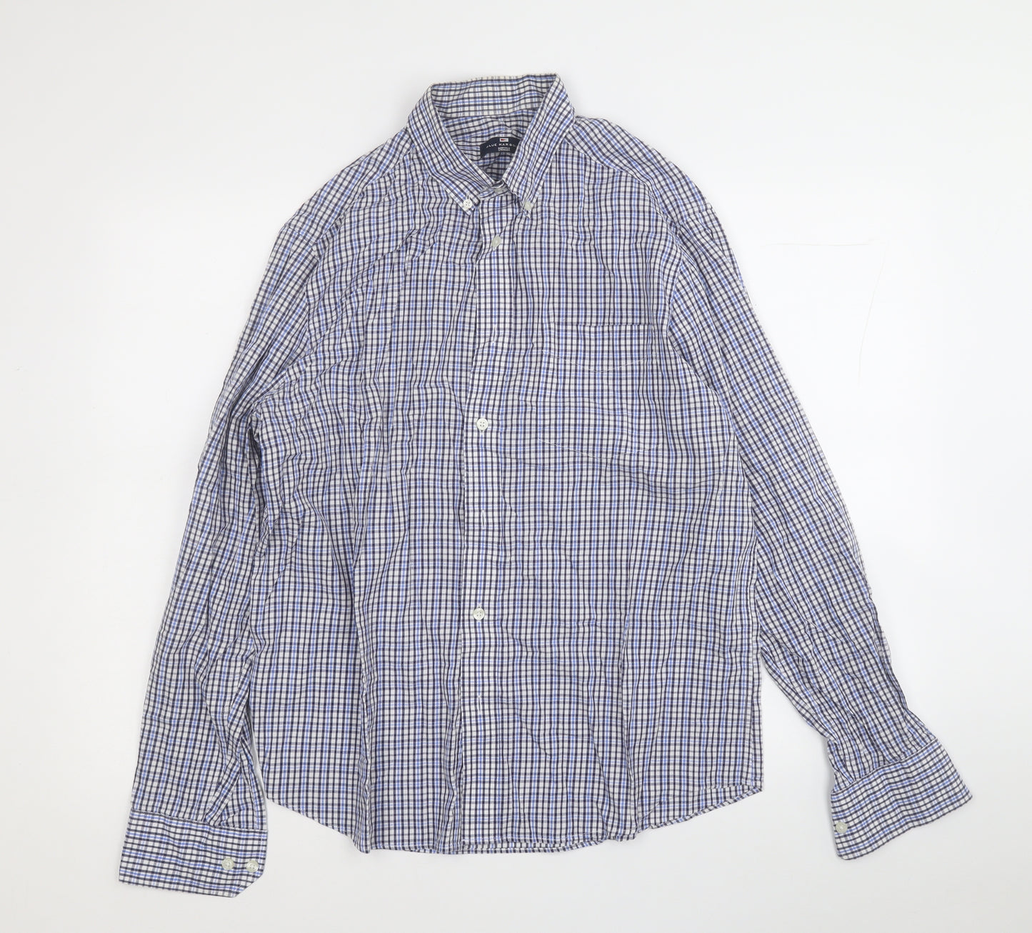Blue Harbour Mens Blue Plaid Cotton  Button-Up Size M Collared