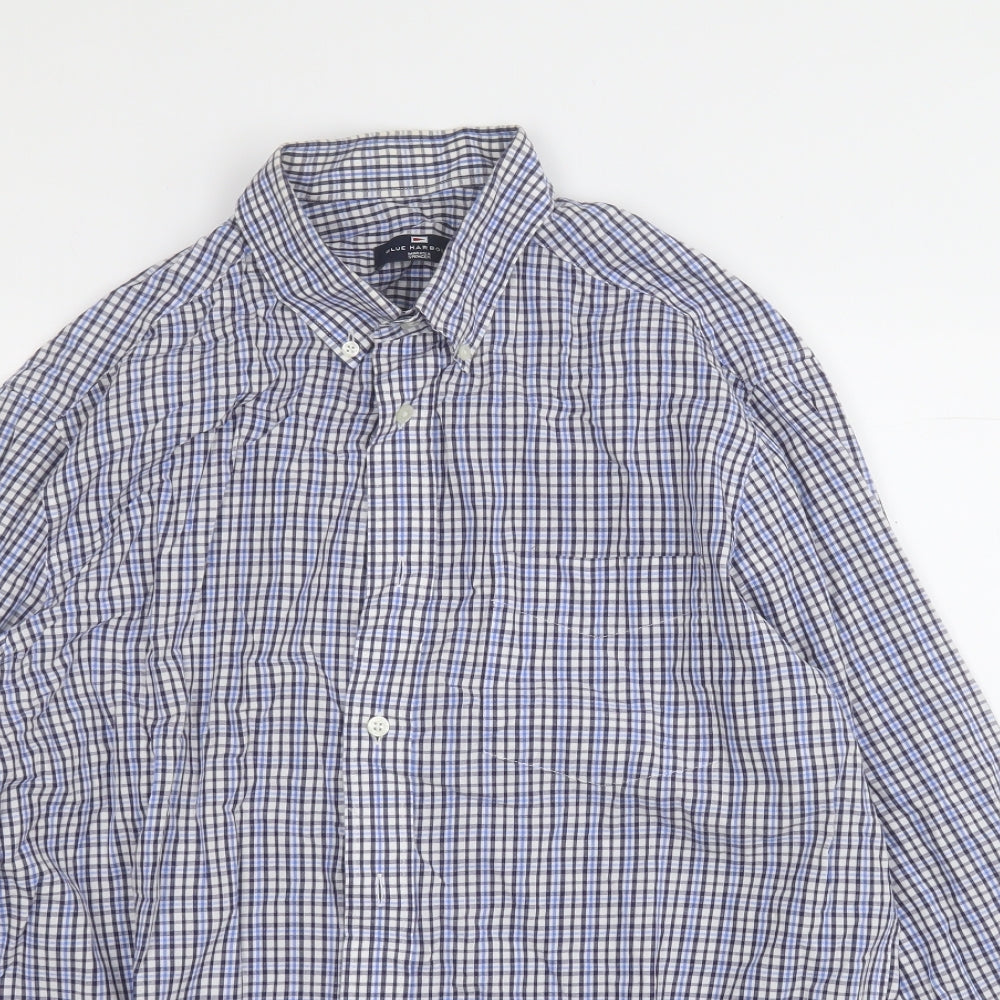 Blue Harbour Mens Blue Plaid Cotton  Button-Up Size M Collared
