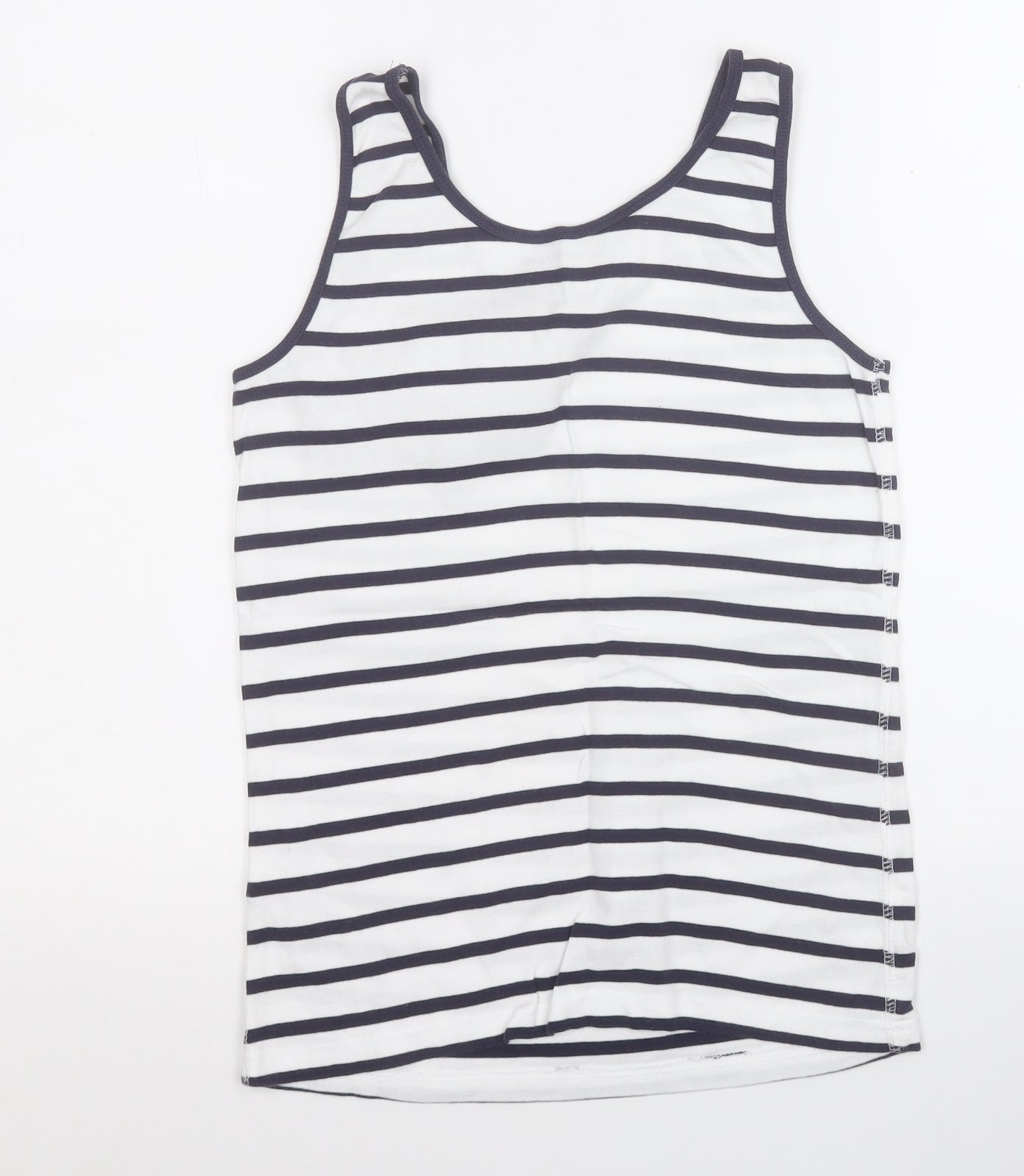 Dunnes Stores Womens White Striped Cotton Basic Tank Size 14 Round Neck