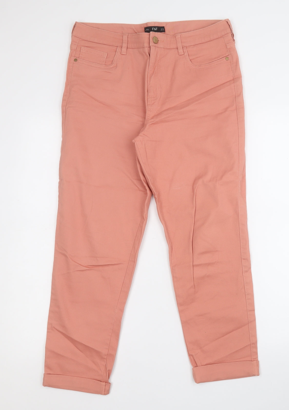 F&F Womens Pink  Cotton Chino Trousers Size 10 L26 in Regular