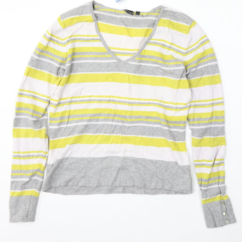iNITIAL Womens Multicoloured V-Neck Striped Cotton Pullover Jumper Size L