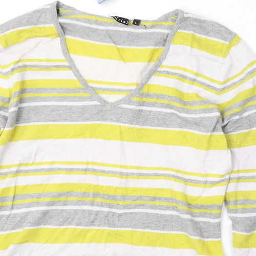 iNITIAL Womens Multicoloured V-Neck Striped Cotton Pullover Jumper Size L