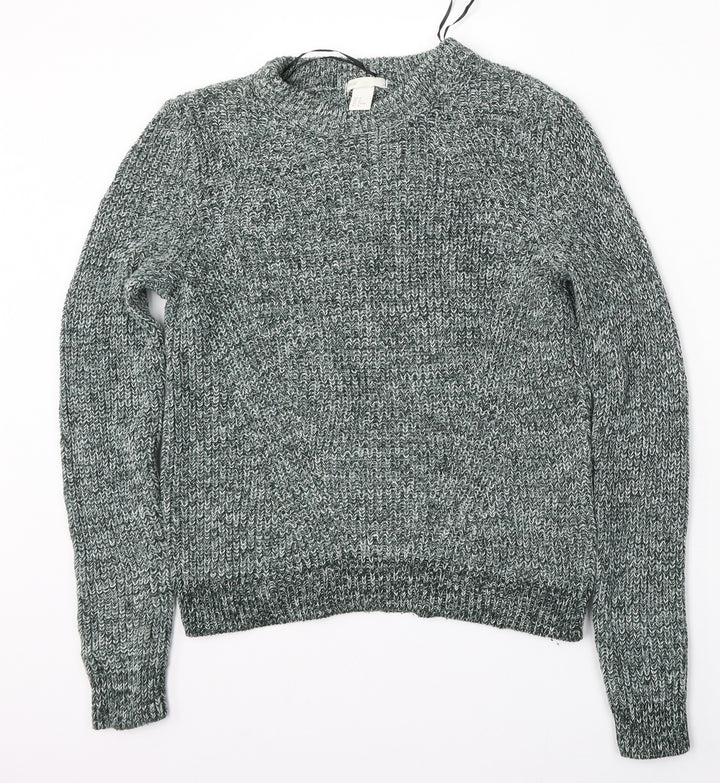 H&M Womens Green Round Neck  Acrylic Pullover Jumper Size M