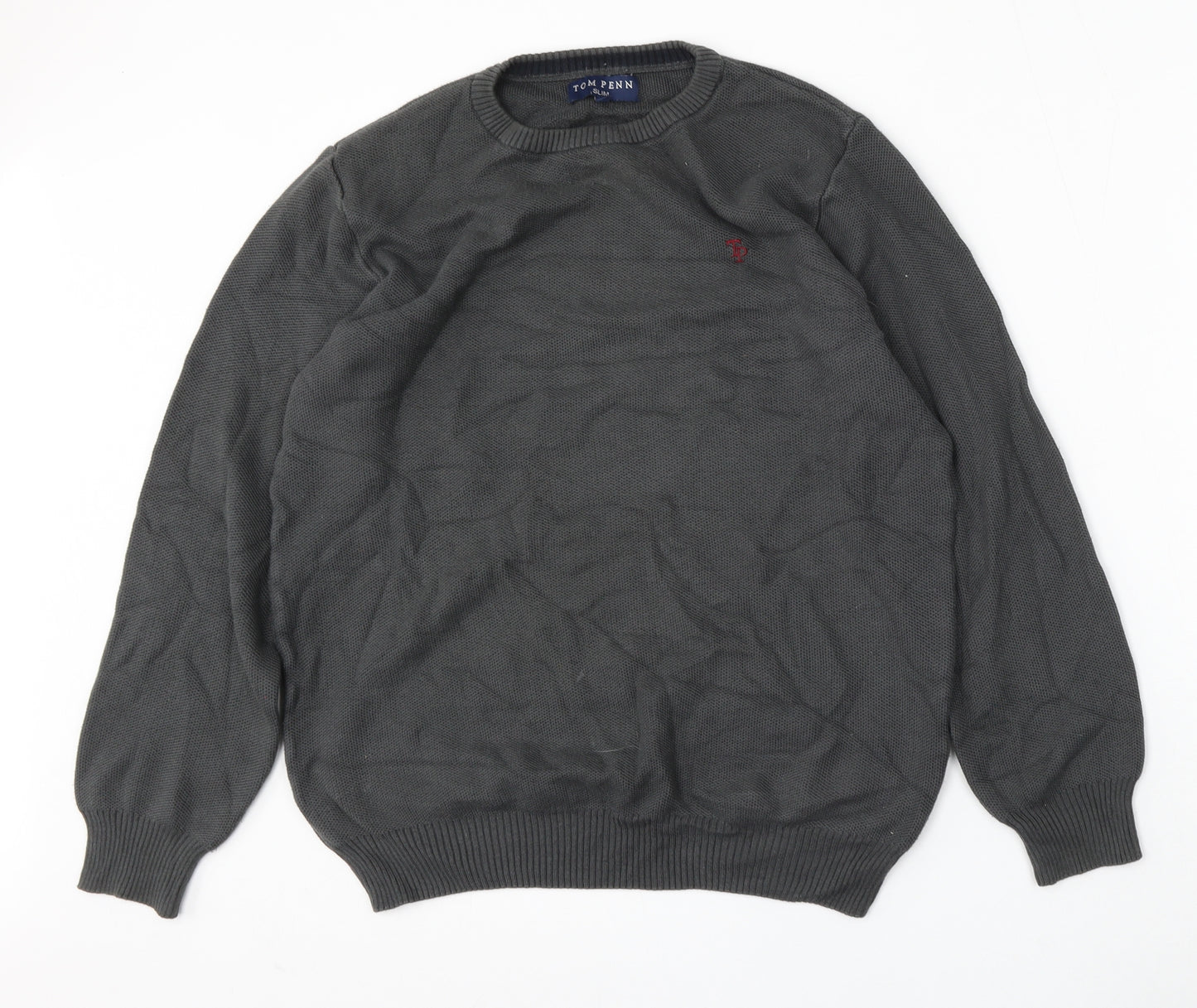 Tom Penn Mens Grey Round Neck  Polyester Pullover Jumper Size XL   - Slim fit