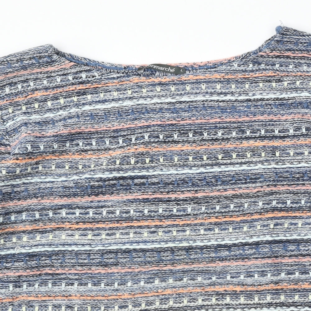 Bonmarché Womens Multicoloured Round Neck Striped Cotton Pullover Jumper Size L