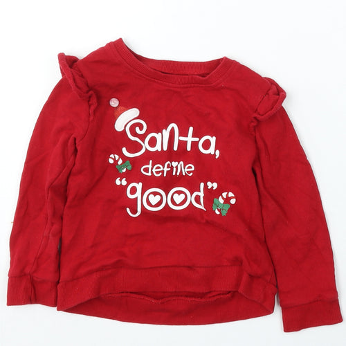 Dunnes Stores Girls Red  Cotton Pullover Sweatshirt Size 2-3 Years   - Christmas