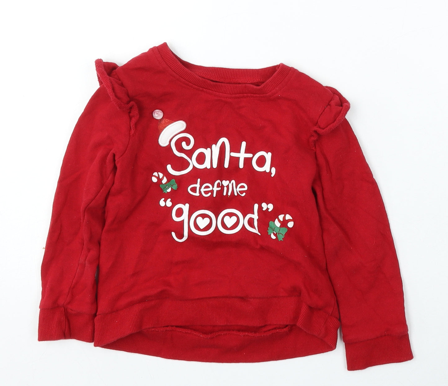 Dunnes Stores Girls Red  Cotton Pullover Sweatshirt Size 2-3 Years   - Christmas