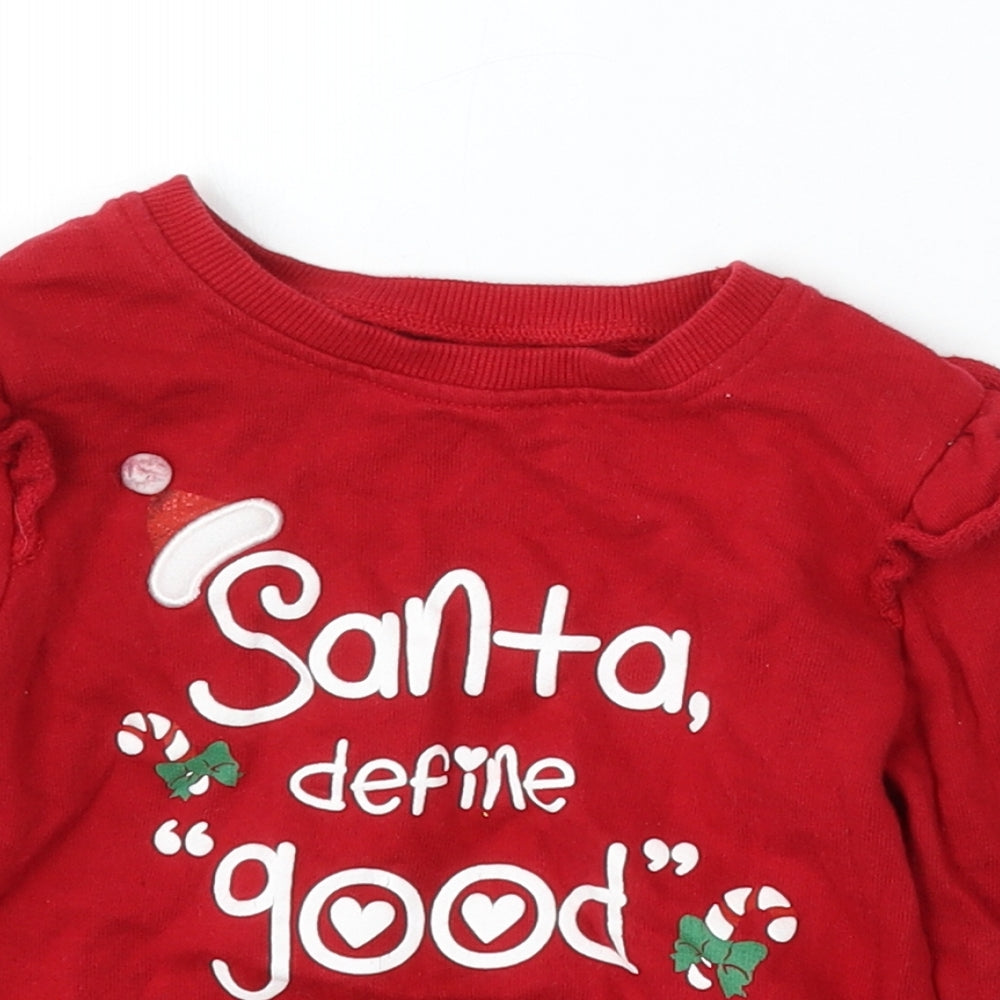 Dunnes Stores Girls Red  Cotton Pullover Sweatshirt Size 2-3 Years   - Christmas