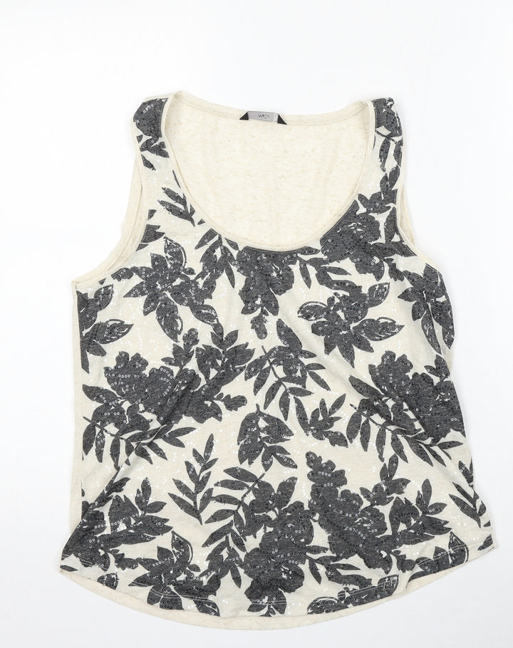 M&Co Womens Beige Polyester Basic Tank Size 12 Round Neck