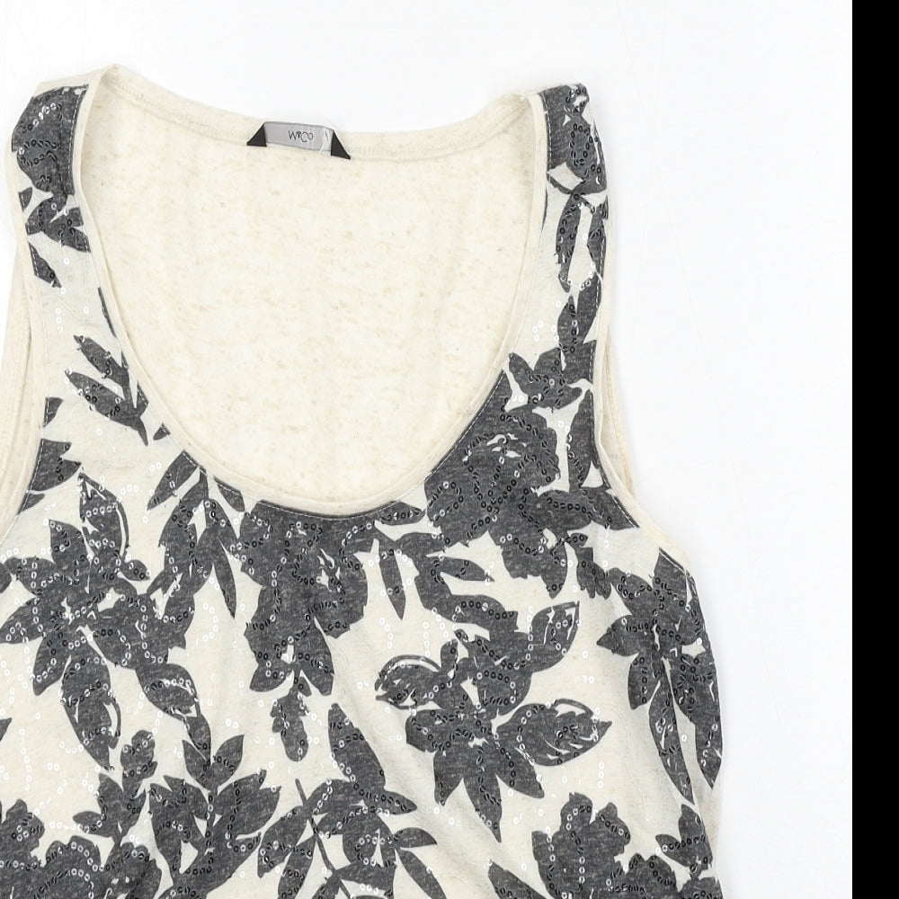 M&Co Womens Beige  Polyester Basic Tank Size 12 Round Neck