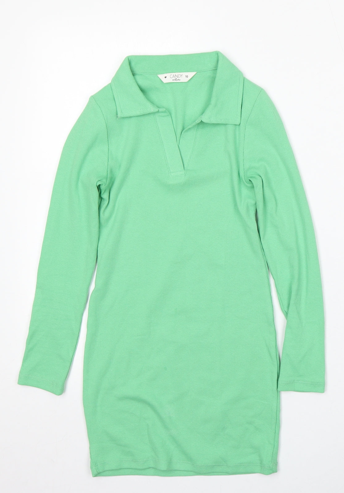 Matalan Girls Green Collared  Cotton Pullover Jumper Size 10 Years