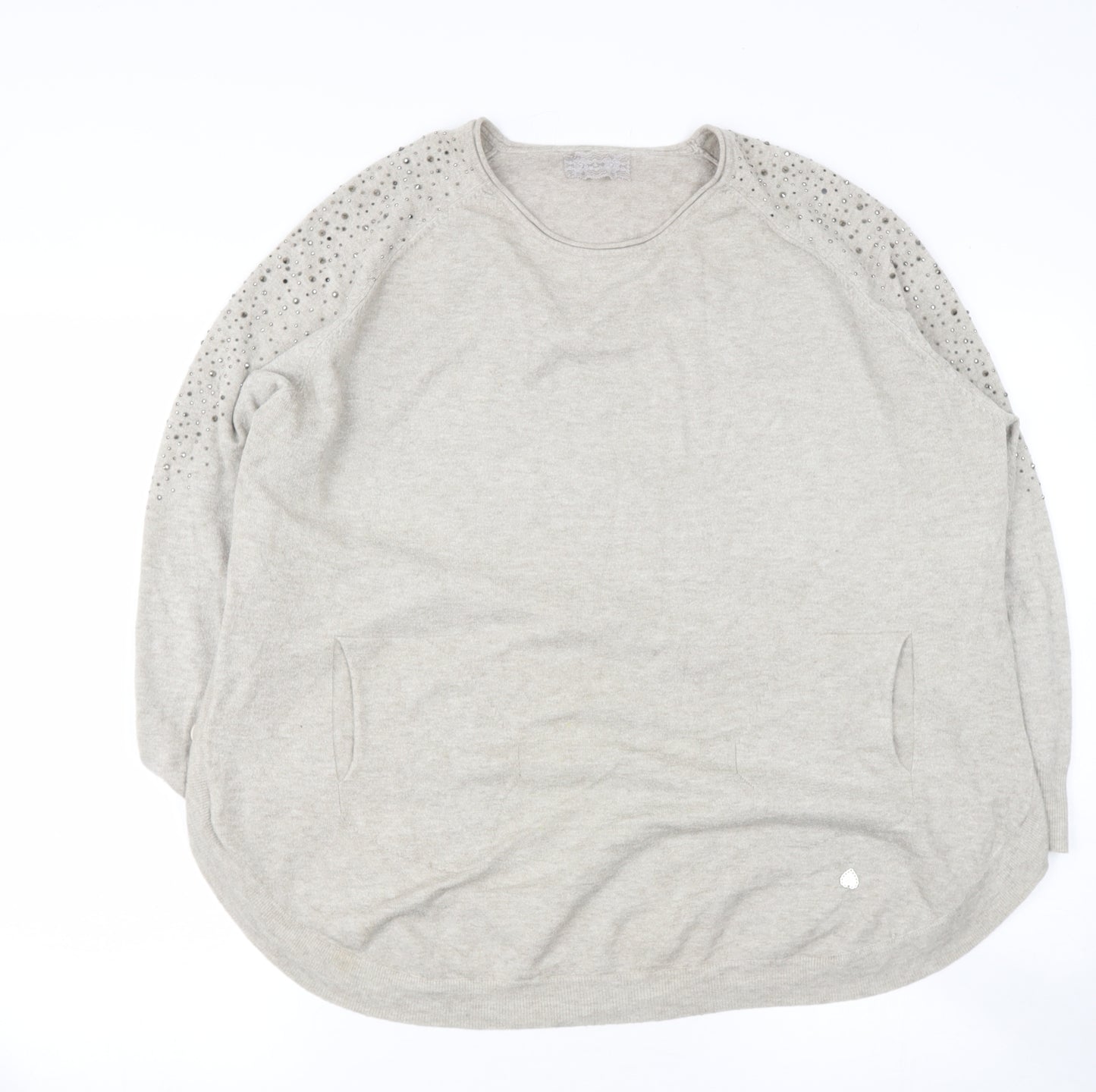 Preworn Womens Beige Round Neck  Polyester Pullover Jumper Size M