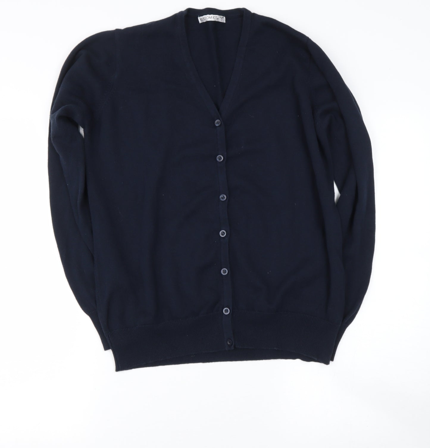 CUSTOM KNIT Womens Blue V-Neck  Cotton Henley Jumper Size L