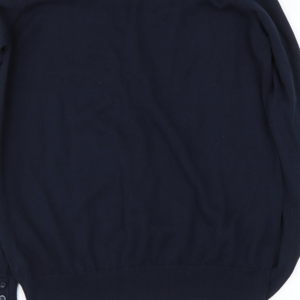 CUSTOM KNIT Womens Blue V-Neck  Cotton Henley Jumper Size L