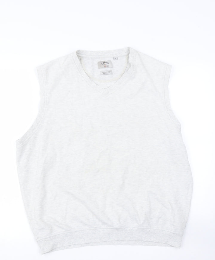 GALLAWAY Mens Beige  Cotton  T-Shirt Size M V-Neck