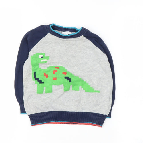 Blue Zoo Boys Blue Roll Neck  Cotton Pullover Jumper Size 2-3 Years   - Dinasour