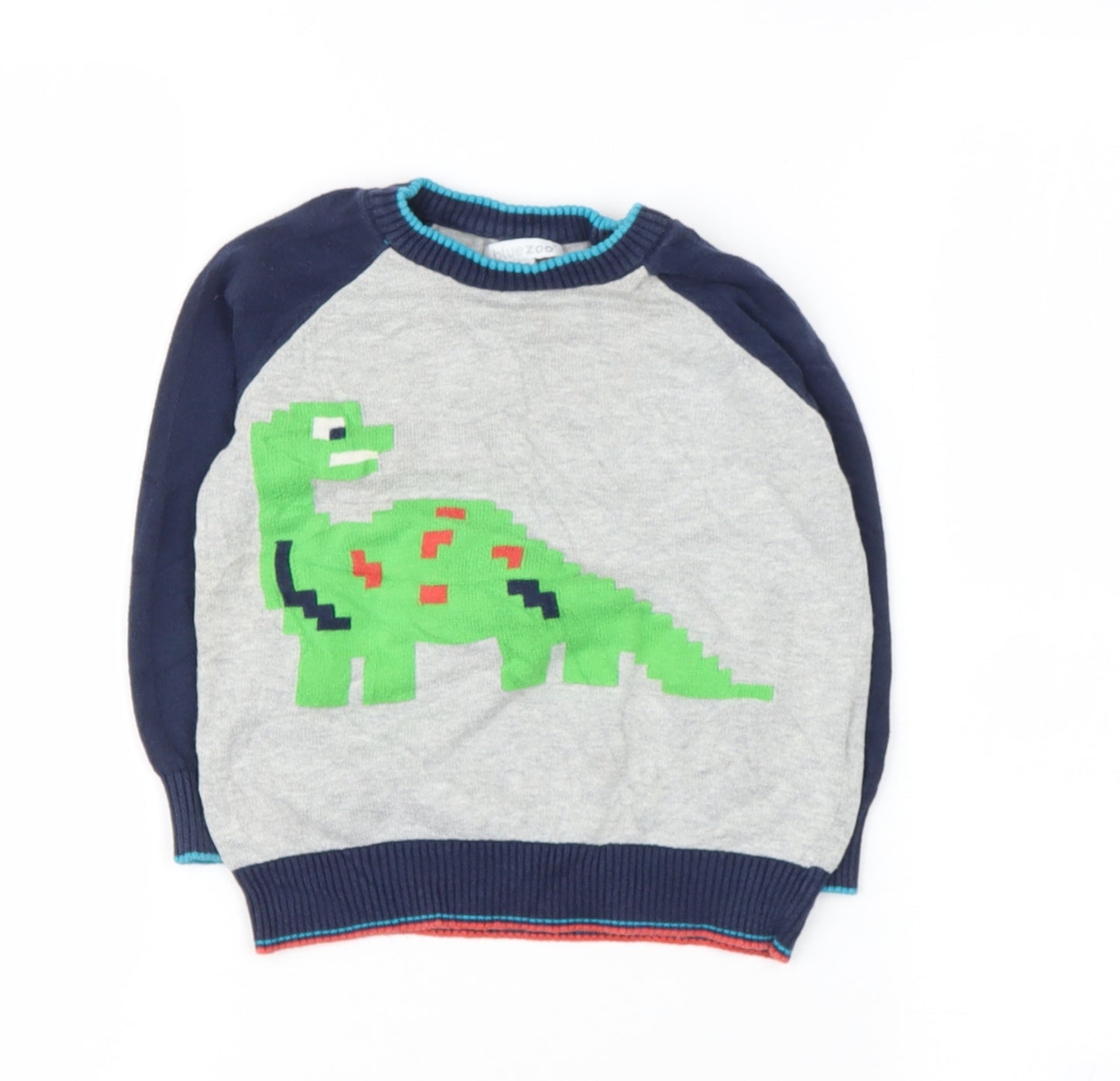 Blue Zoo Boys Blue Roll Neck  Cotton Pullover Jumper Size 2-3 Years   - Dinasour