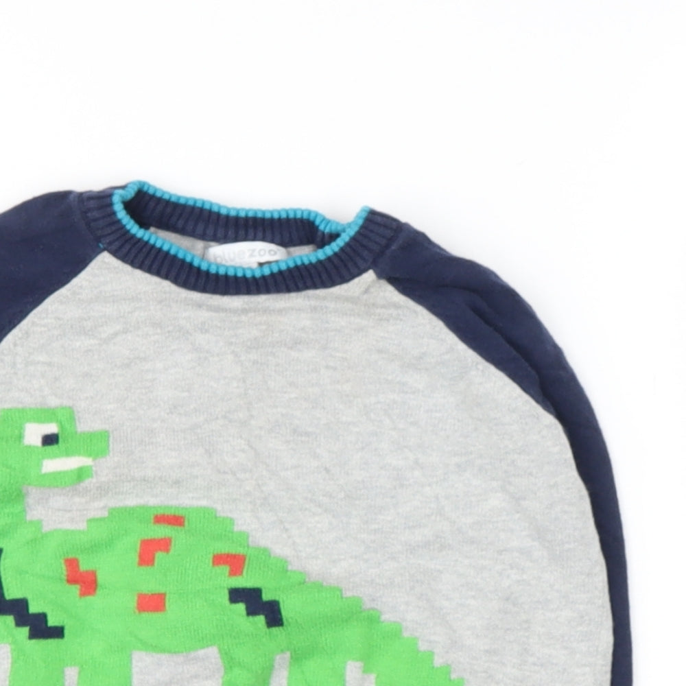 Blue Zoo Boys Blue Roll Neck  Cotton Pullover Jumper Size 2-3 Years   - Dinasour