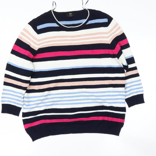 TESCO Womens Blue Round Neck Striped Viscose Pullover Jumper Size 14