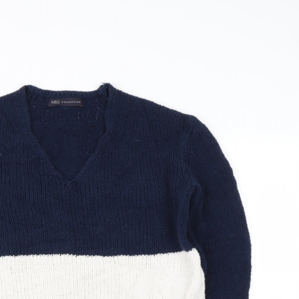 Marks and Spencer Womens Blue V-Neck  Cotton Pullover Jumper Size XS