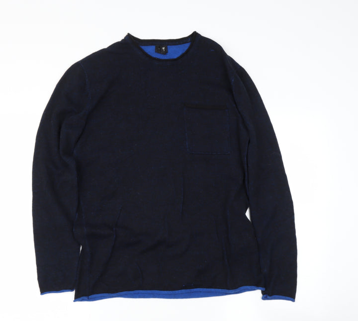 H&M Womens Blue Round Neck  Cotton Pullover Jumper Size S