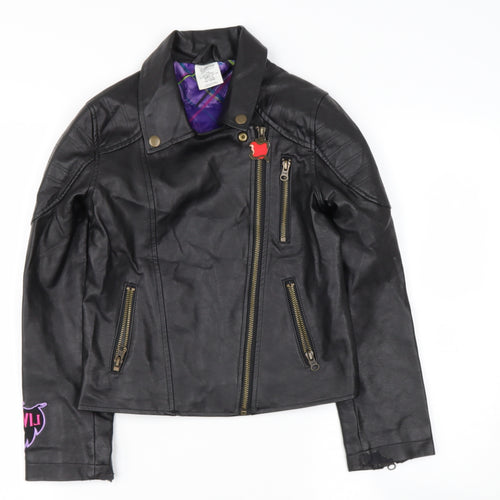 Disney Girls Black   Biker Jacket Size 7-8 Years   - HEART
