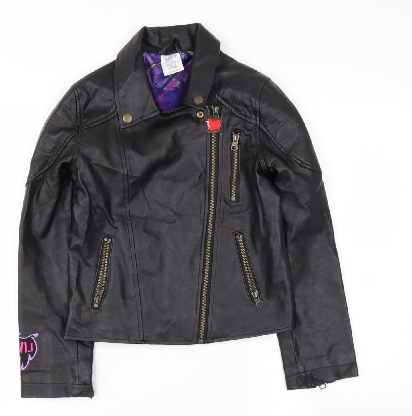 Disney Girls Black   Biker Jacket Size 7-8 Years   - HEART