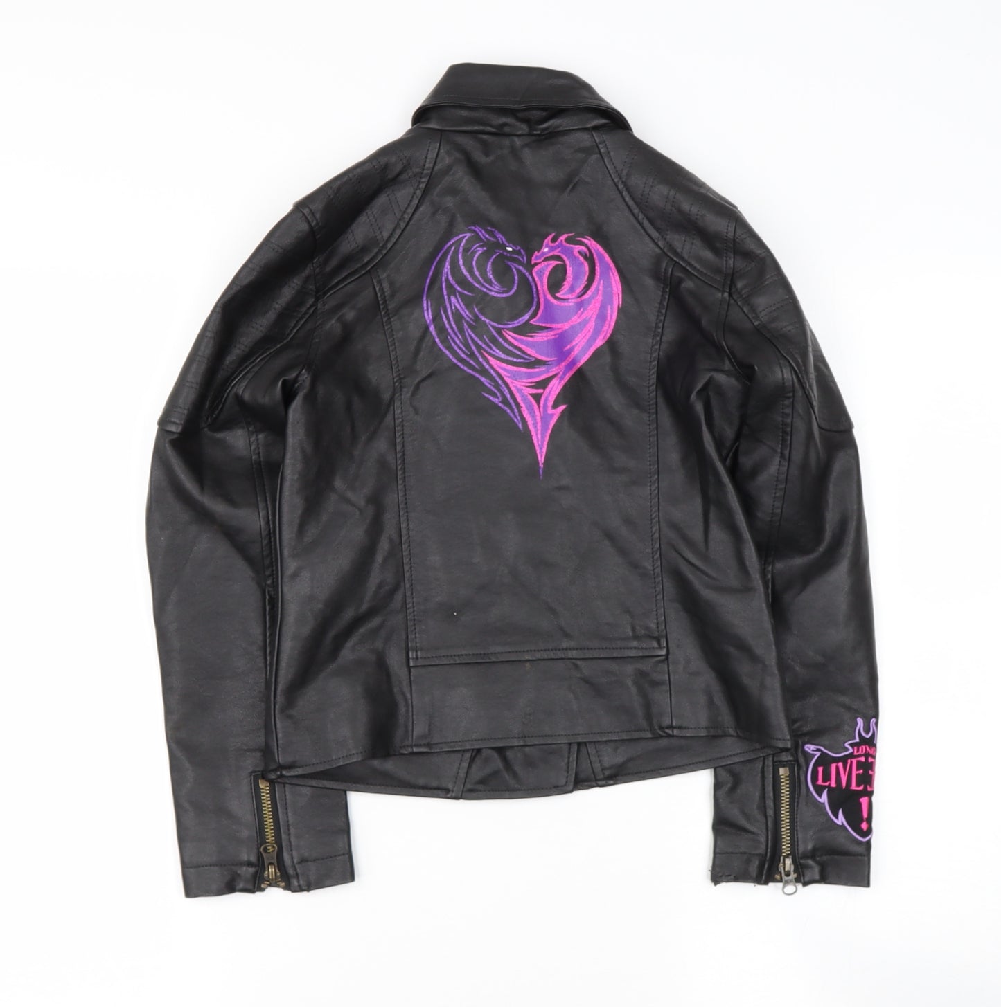 Disney Girls Black   Biker Jacket Size 7-8 Years   - HEART