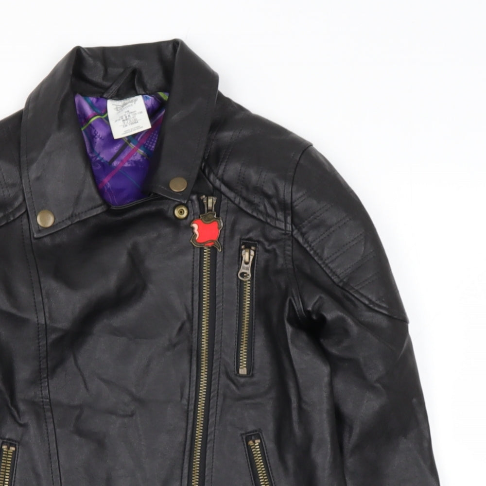 Disney Girls Black   Biker Jacket Size 7-8 Years   - HEART
