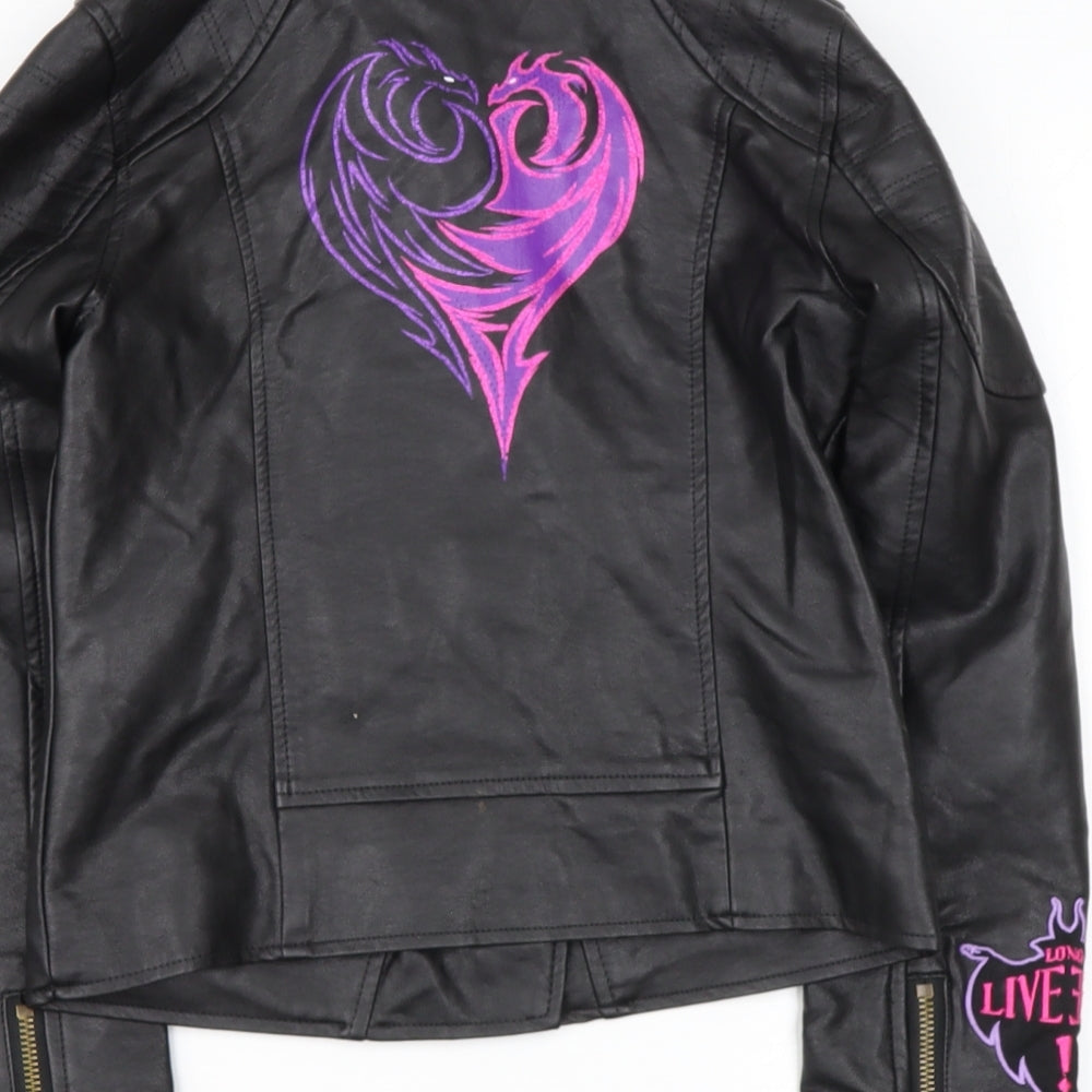 Disney Girls Black   Biker Jacket Size 7-8 Years   - HEART