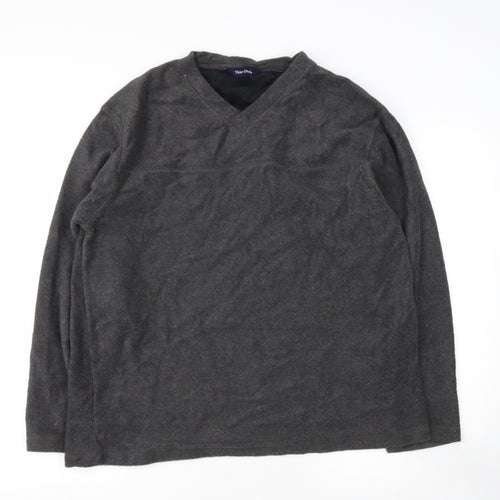 Perter Storm Mens Grey V-Neck  Polyester Henley Jumper Size L