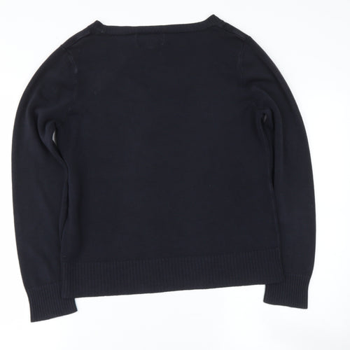 Papya Womens Black Round Neck  Polyester Pullover Jumper Size 8