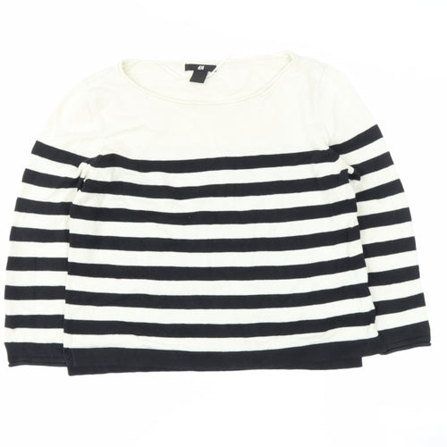 H&M Girls Blue Off the Shoulder Striped Cotton Pullover Jumper Size 9 Years