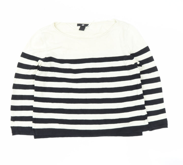 H&M Girls Blue Off the Shoulder Striped Cotton Pullover Jumper Size 9 Years
