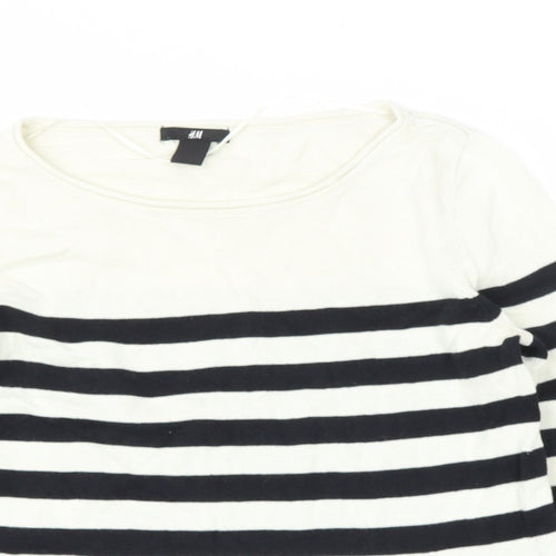 H&M Girls Blue Off the Shoulder Striped Cotton Pullover Jumper Size 9 Years
