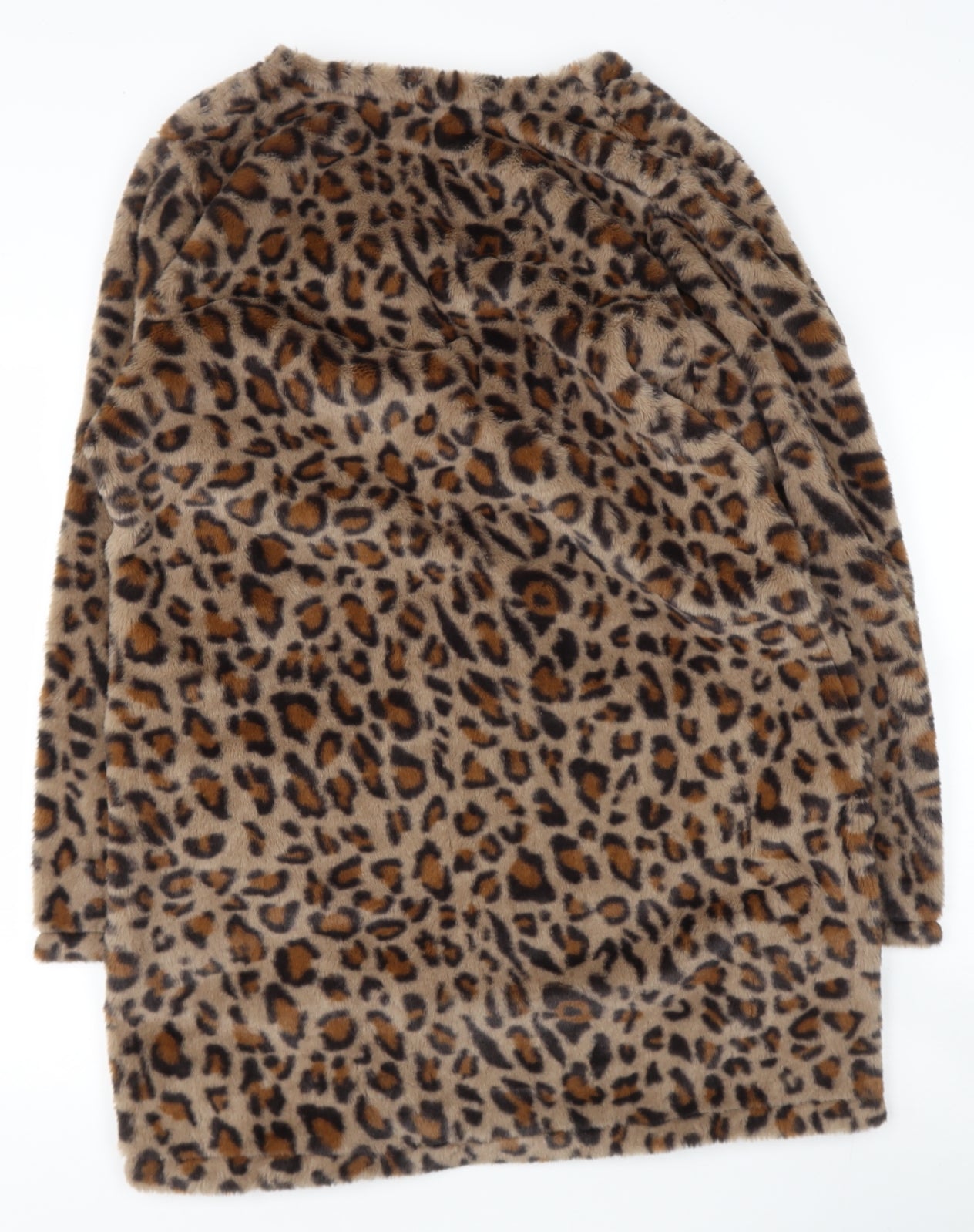Preworn Womens Brown V-Neck Animal Print Cotton Cardigan Jumper Size 2XL