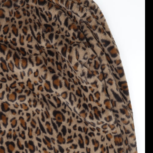 Preworn Womens Brown V-Neck Animal Print Cotton Cardigan Jumper Size 2XL