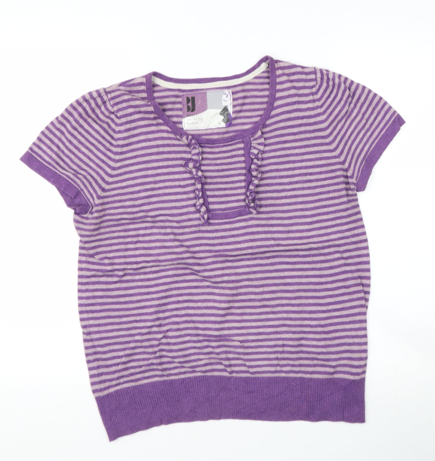 Betty Jackson Womens Purple Roll Neck Striped Cotton Pullover Jumper Size 16