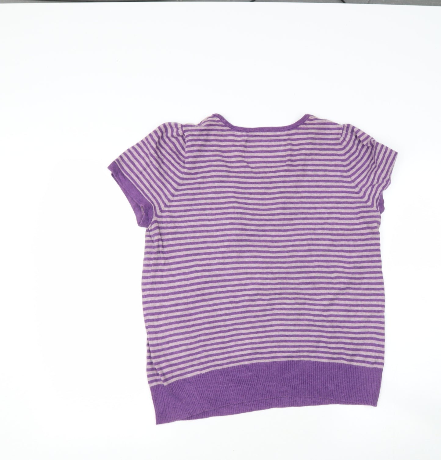 Betty Jackson Womens Purple Roll Neck Striped Cotton Pullover Jumper Size 16
