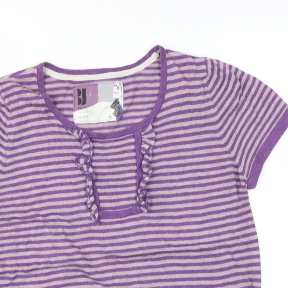 Betty Jackson Womens Purple Roll Neck Striped Cotton Pullover Jumper Size 16