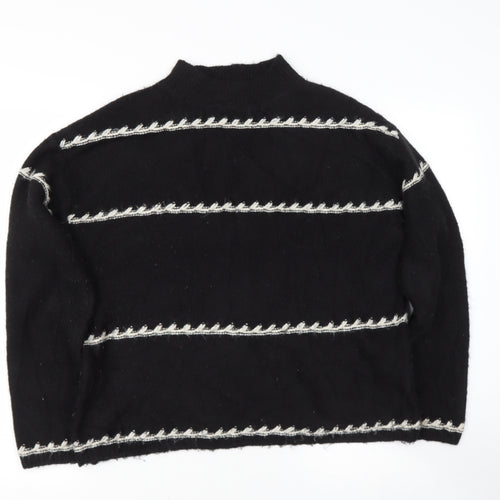 Preworn Womens Black High Neck Striped Polyester Pullover Jumper Size M