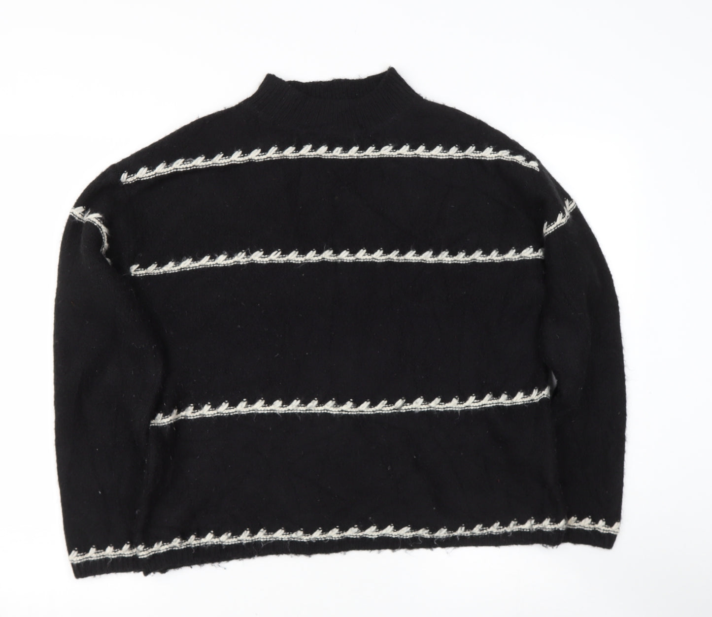 Preworn Womens Black High Neck Striped Polyester Pullover Jumper Size M