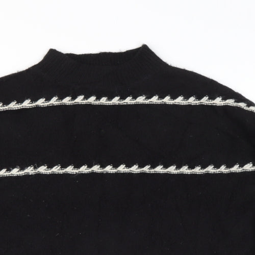 Preworn Womens Black High Neck Striped Polyester Pullover Jumper Size M